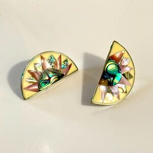 Art Deco style Alpaca shell half circle sun design earrings
